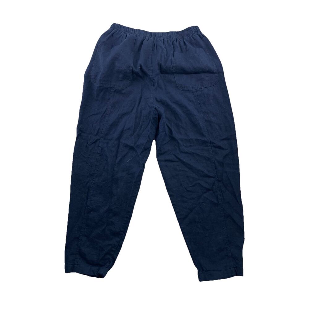 Max Studio London Linen Blend Pants Large Pull On Blue 24" Inseam 55-9